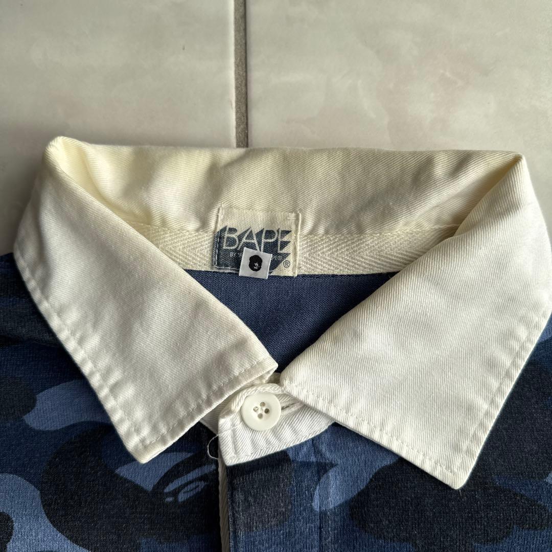 A BATHING APE 青カモ ラガーシャツ