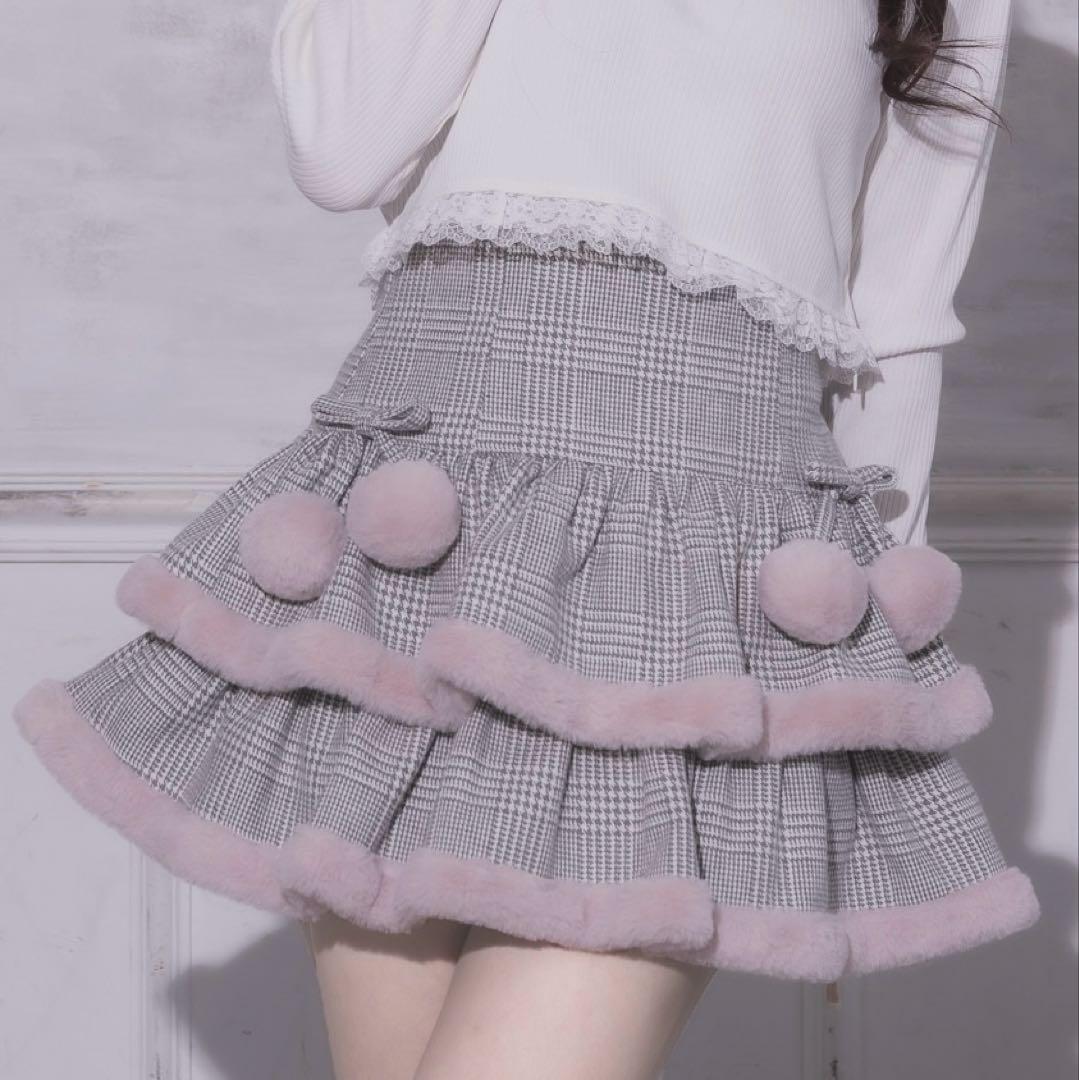 pium ファー付きティアードミニスカート グレーチェック 量産型