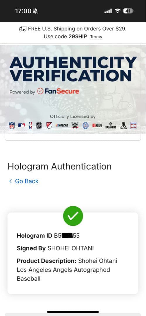 大谷翔平 直筆サインボール MLB Fanatics ホログラム