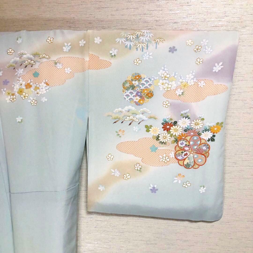 【美品　トールサイズ】京友禅　訪問着　水色　裄丈72.5 身丈173