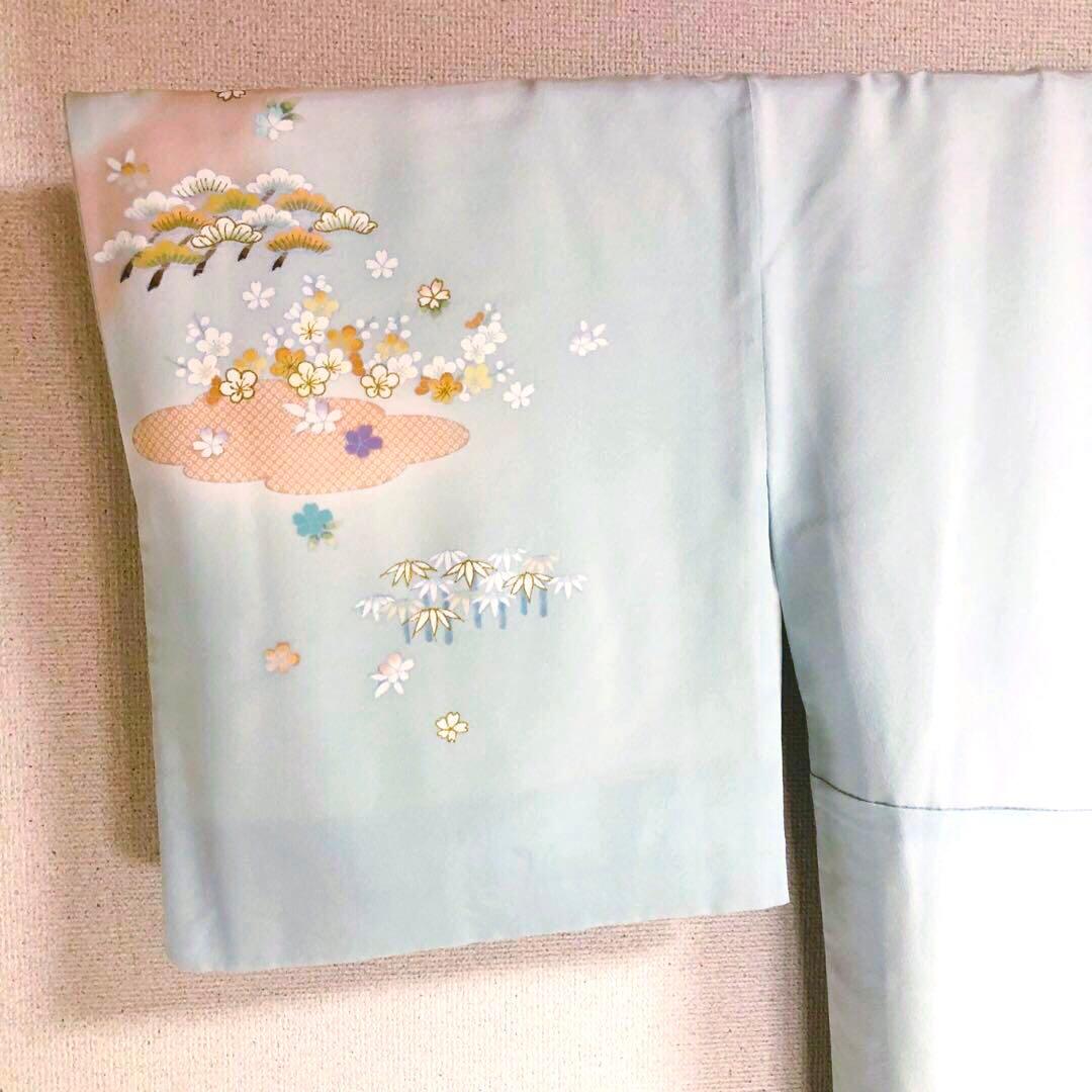 【美品　トールサイズ】京友禅　訪問着　水色　裄丈72.5 身丈173