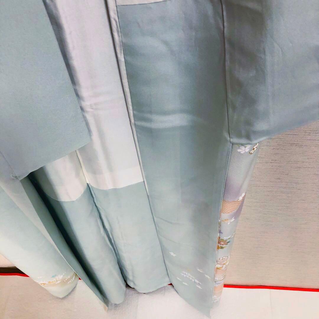 【美品　トールサイズ】京友禅　訪問着　水色　裄丈72.5 身丈173