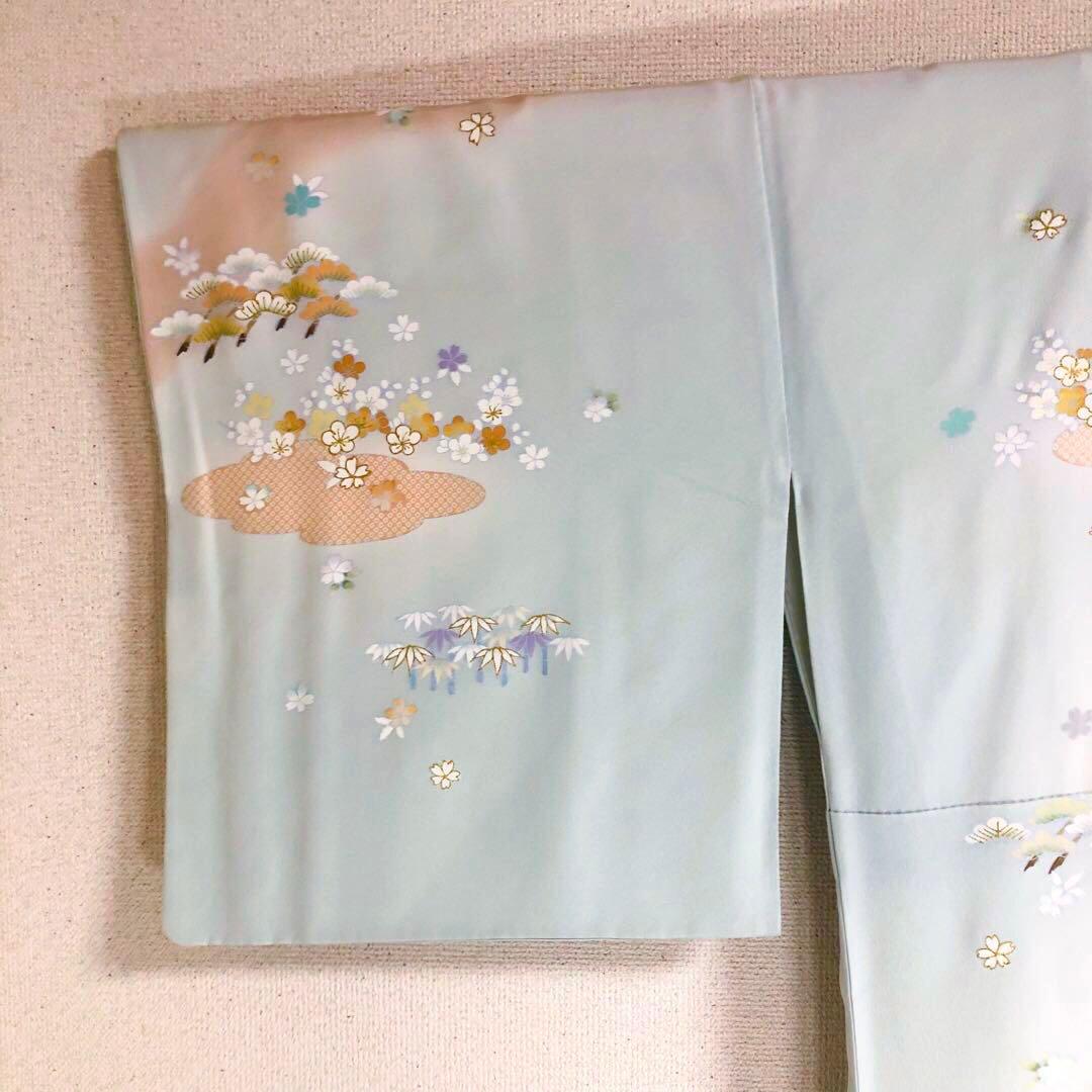 【美品　トールサイズ】京友禅　訪問着　水色　裄丈72.5 身丈173