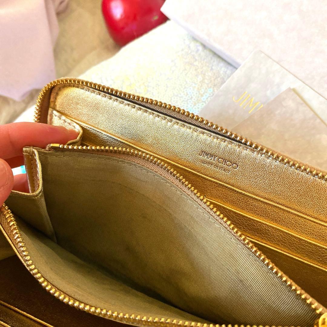 美品　ジミーチュウ　ゴールド長財布ラウンドファスナー　スタースタッズ