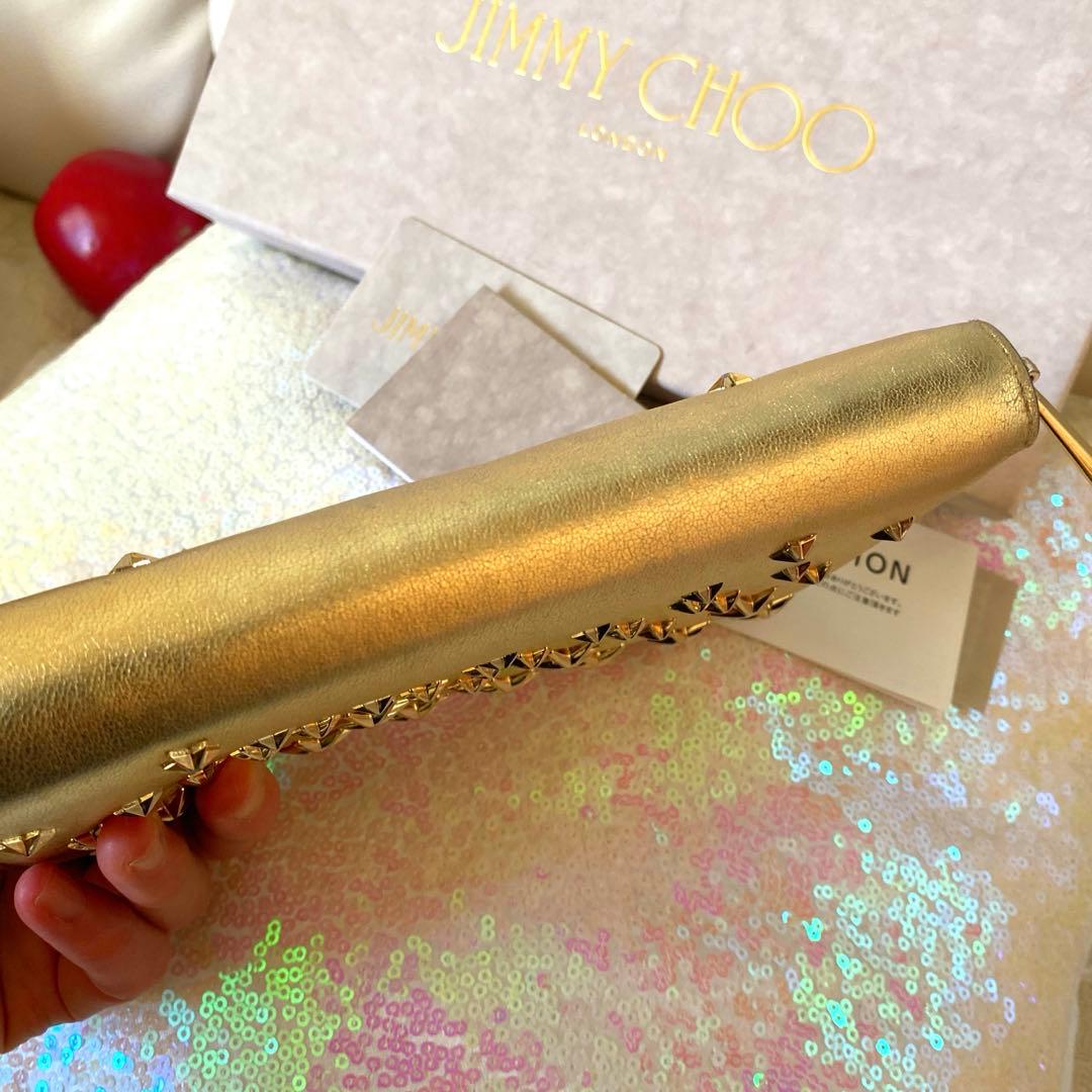 美品　ジミーチュウ　ゴールド長財布ラウンドファスナー　スタースタッズ