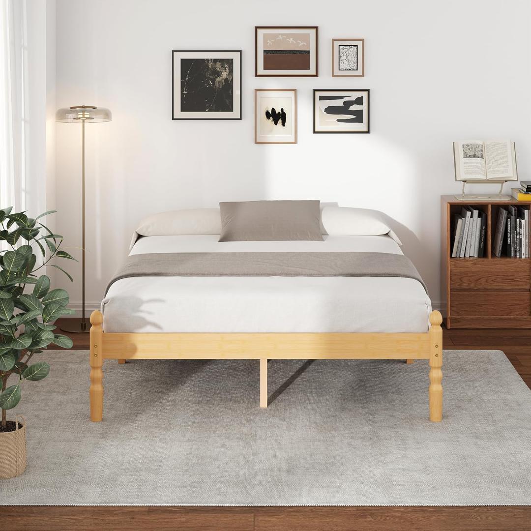 【新品】天然竹製ベッドフレーム スチールすのこ セミダブル 高さ35cm