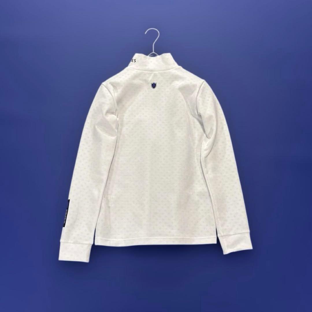 パーリーゲイツ　長袖　モックネックシャツ　ホワイト　総柄　ロゴ　0/S