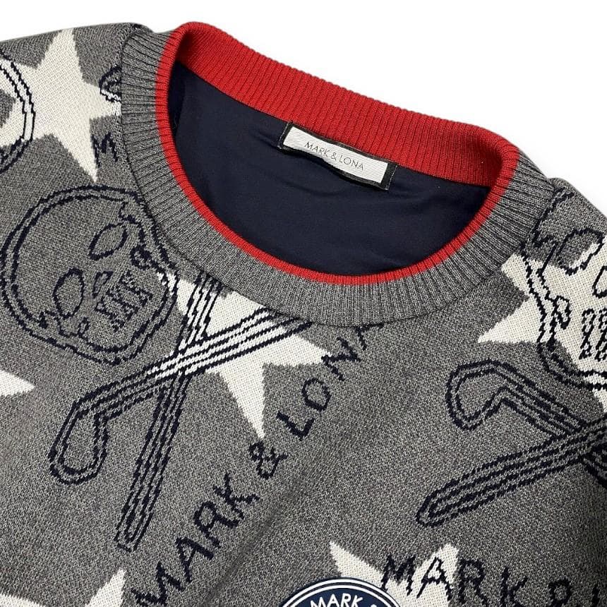 【超美品】マーク＆ロナ スタースリンガーウィンドストッパークルーネックニット