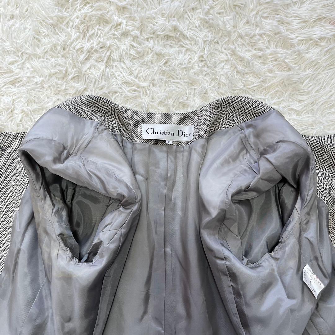 美品✨クリスチャンディオール ノーカラー ツイード ジャケット L ロゴボタン