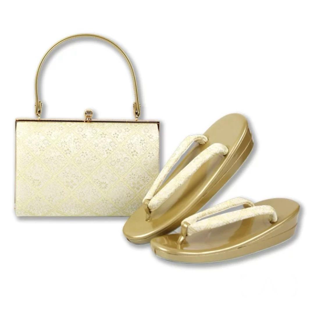 ☆新品未使用☆礼装用佐賀錦ゴールド系草履バッグセット　フリーサイズ　N53