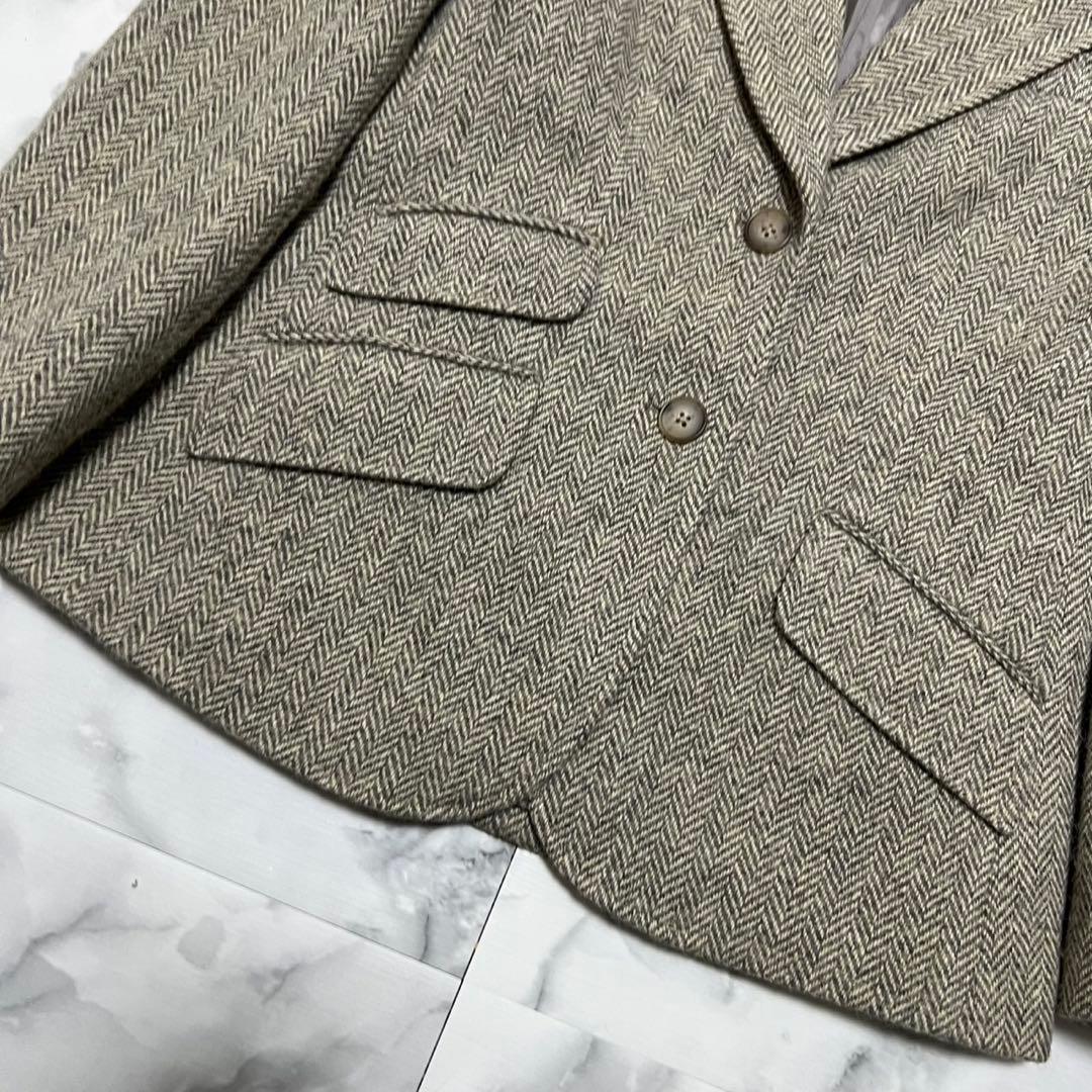 【美品】ラルフローレン　テーラードジャケット　ヘリンボーン アルパカ混 ヤギ革