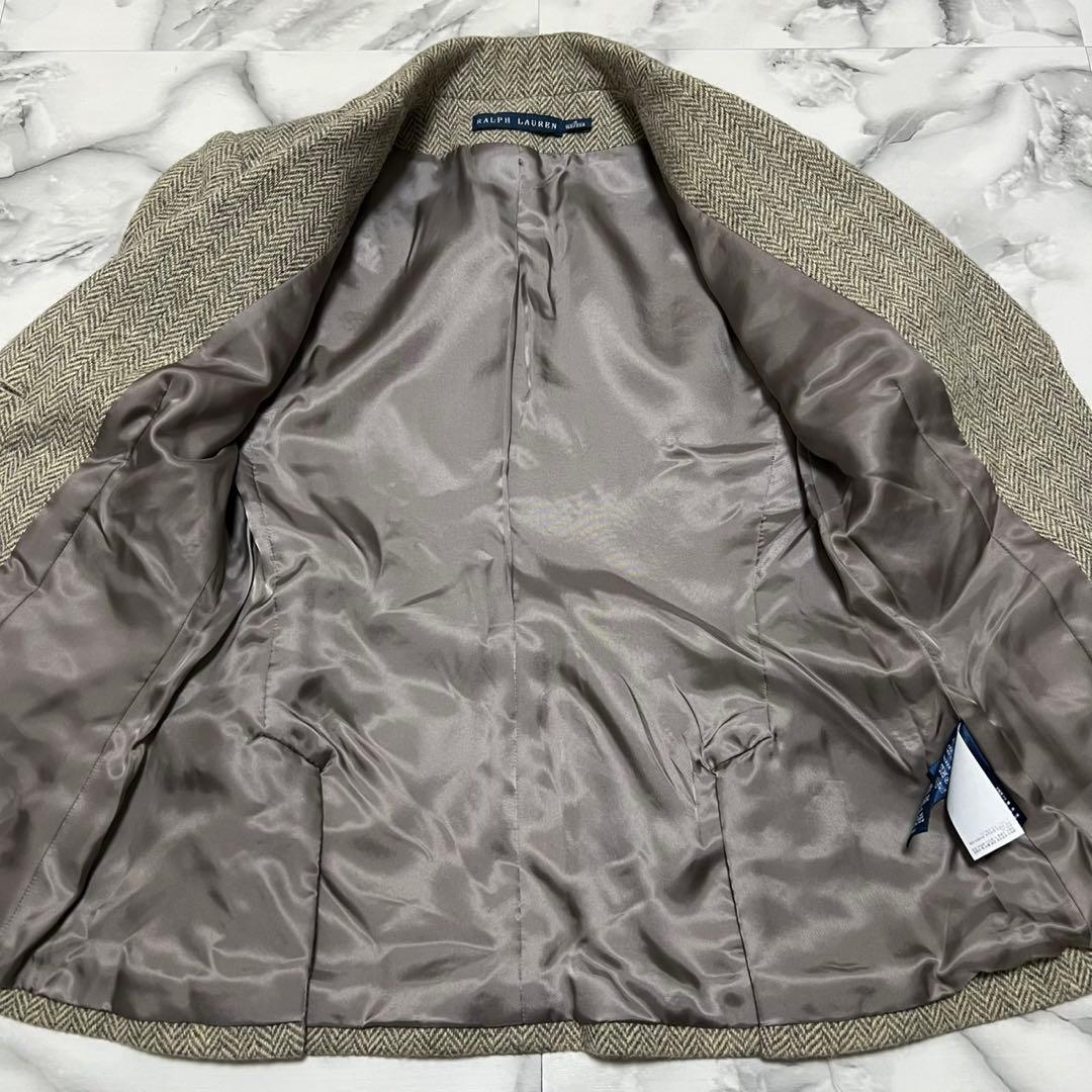 【美品】ラルフローレン　テーラードジャケット　ヘリンボーン アルパカ混 ヤギ革