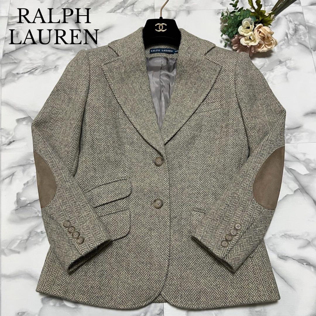 【美品】ラルフローレン　テーラードジャケット　ヘリンボーン アルパカ混 ヤギ革