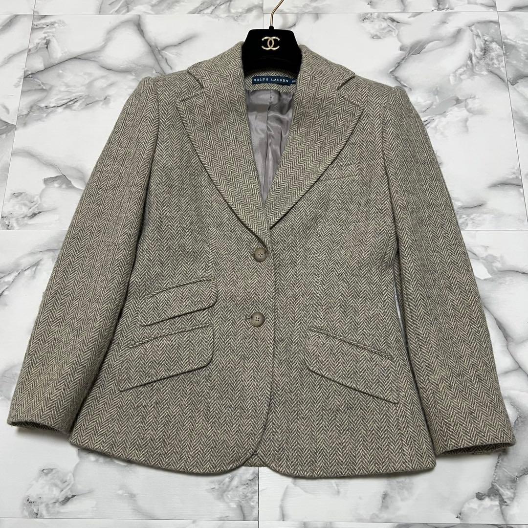 【美品】ラルフローレン　テーラードジャケット　ヘリンボーン アルパカ混 ヤギ革