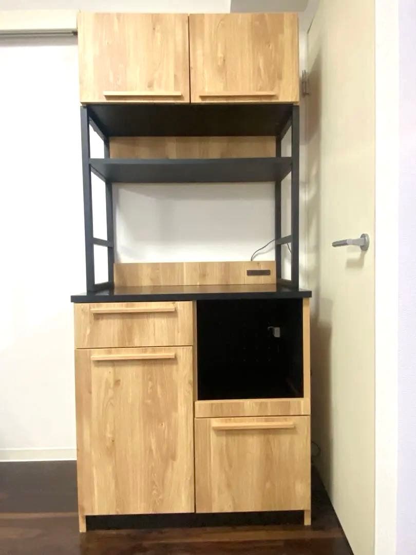 ナチュラルウッド アイアン　レンジボード　食器棚　おしゃれ