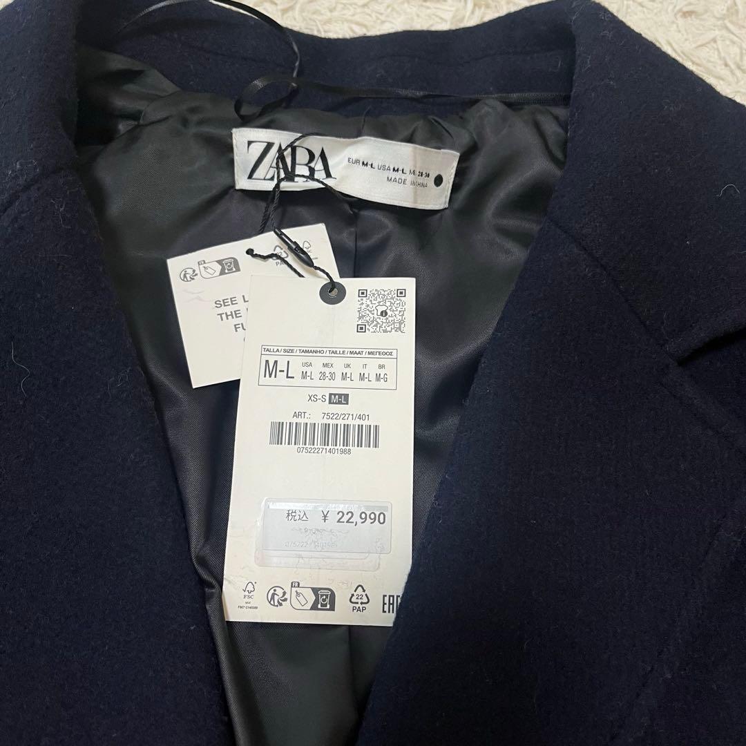 お値下げZARA 　ウールブレンドオーバーコート　ネイビーブルー　M L