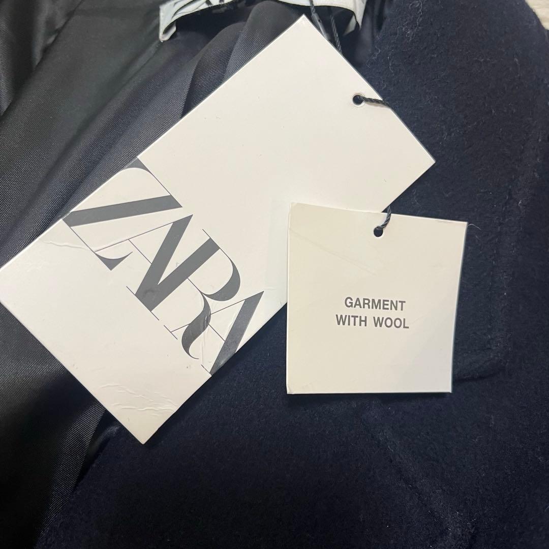 お値下げZARA 　ウールブレンドオーバーコート　ネイビーブルー　M L
