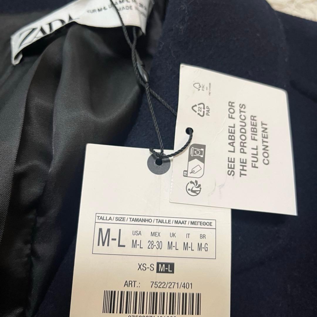 お値下げZARA 　ウールブレンドオーバーコート　ネイビーブルー　M L