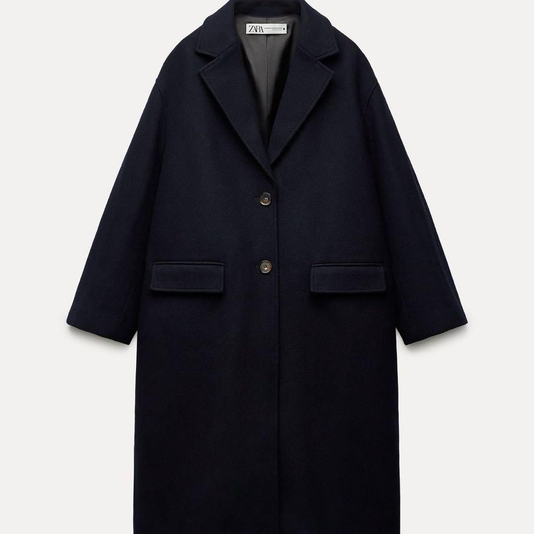 お値下げZARA 　ウールブレンドオーバーコート　ネイビーブルー　M L
