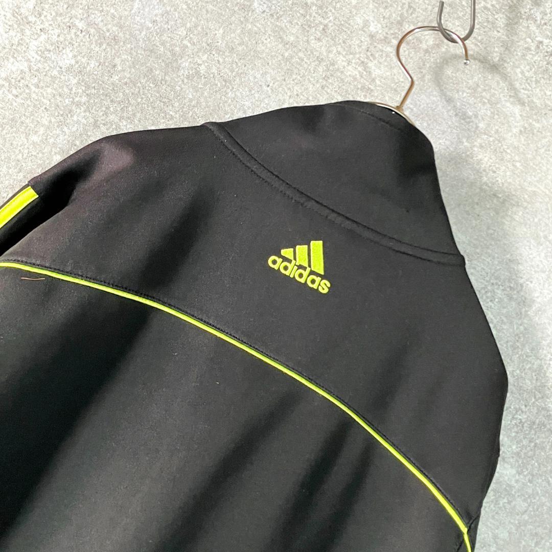 adidas　トラックジャケット　長袖　ブラック　ジップアップ　ロゴ　スポーツ