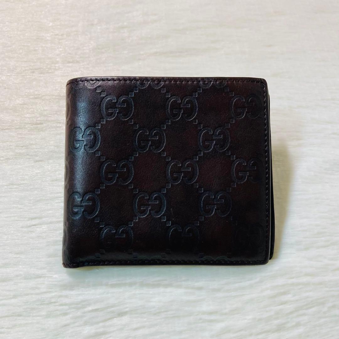 最終値下げ　美品　GUCCI グッチ グッチシマ レザー 二つ折り 財布　茶色