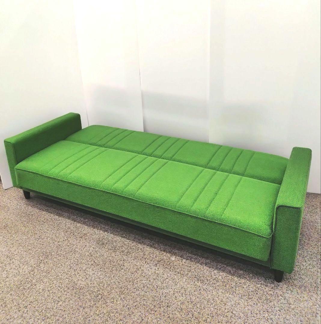展示アウトレット カリモク60 スリーピングソファ タープグリーン ソファベッド