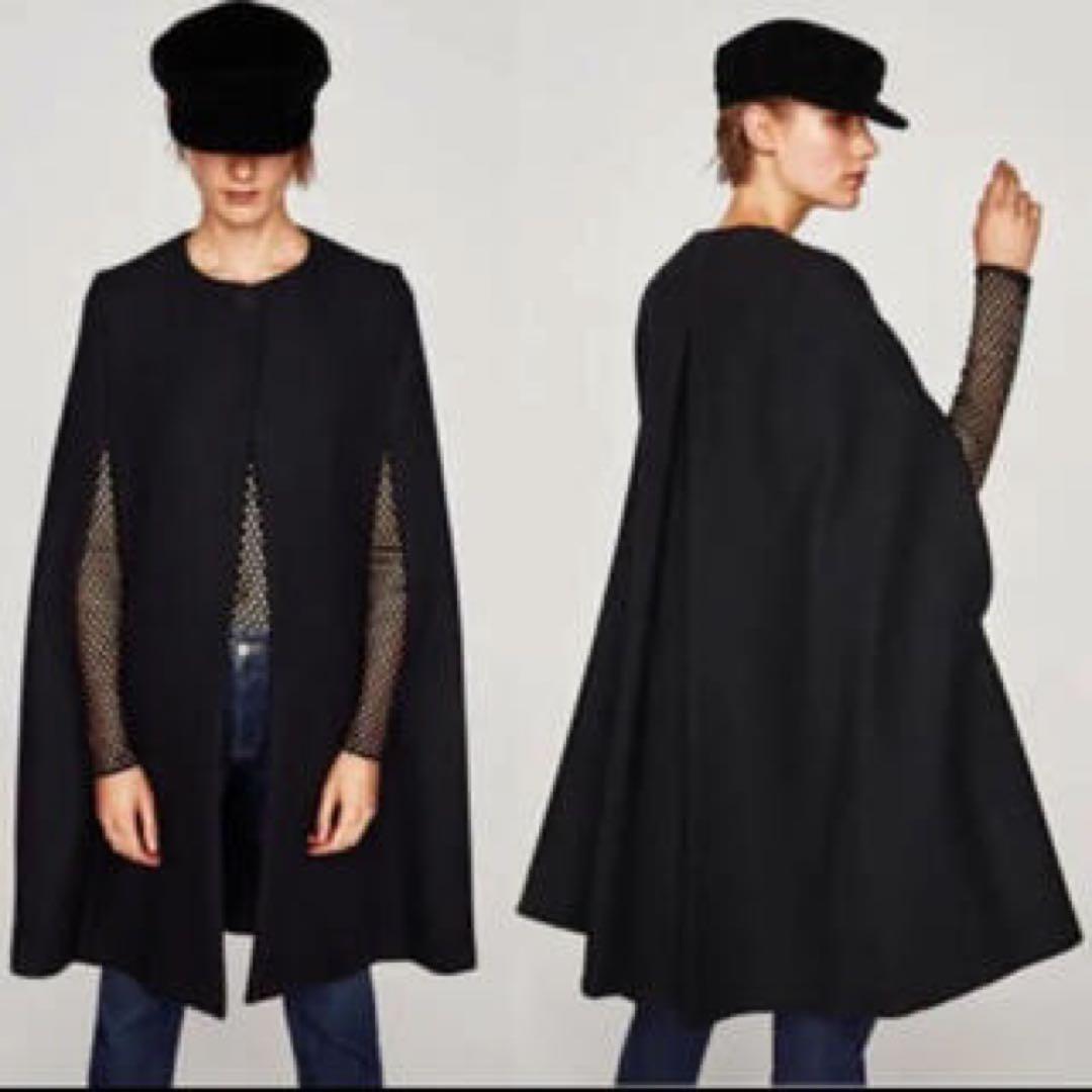綺麗　ザラ　ZARA マント　ケープ　ブラック　ロング