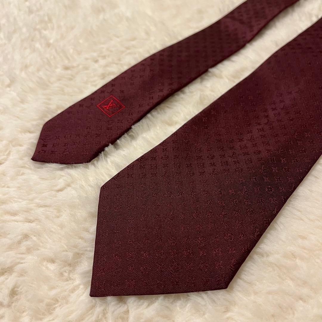 極美品！ 現行品 ルイヴィトン ネクタイ モノグラム ボルドー