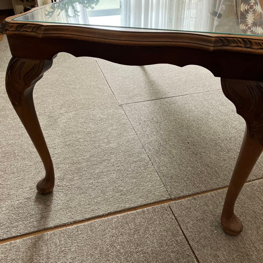 アンティークウォールナット材クラシック木製ガラス天板付き　コーヒーテーブル