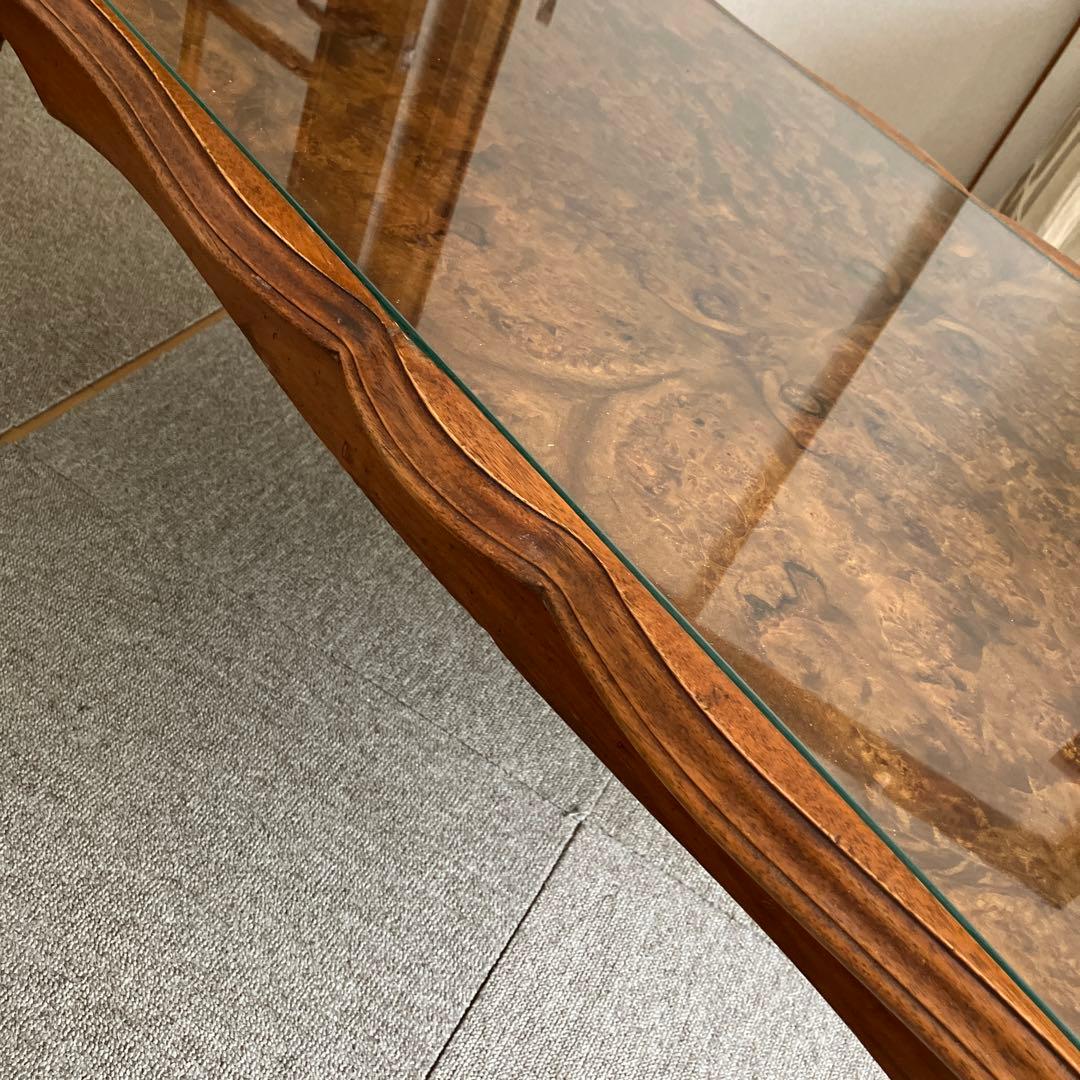 アンティークウォールナット材クラシック木製ガラス天板付き　コーヒーテーブル