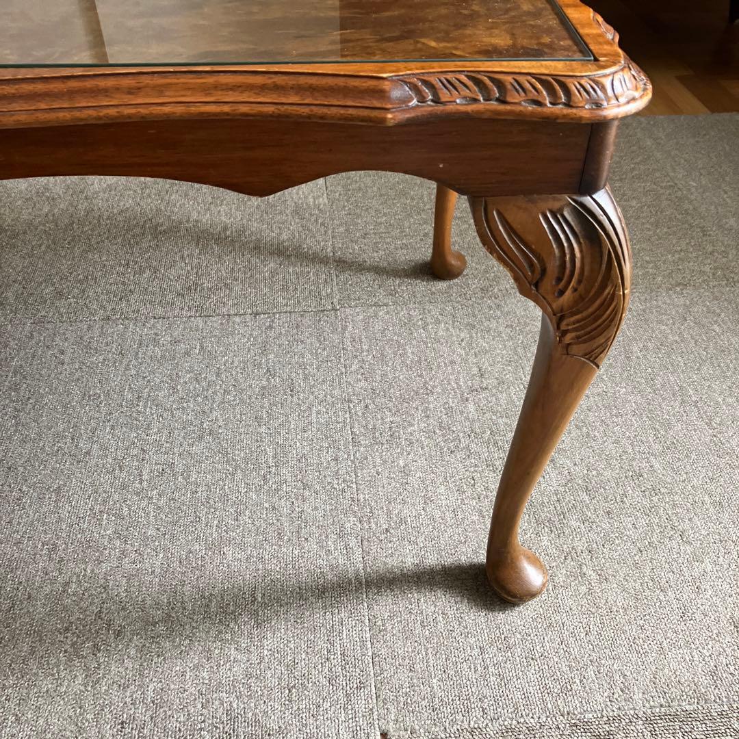 アンティークウォールナット材クラシック木製ガラス天板付き　コーヒーテーブル