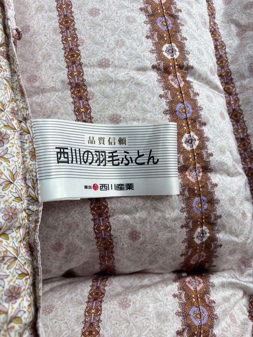 西川の高級ダブル羽毛掛け布団　 カバー付き　詰め物1.7kg 側生地はリヨセル