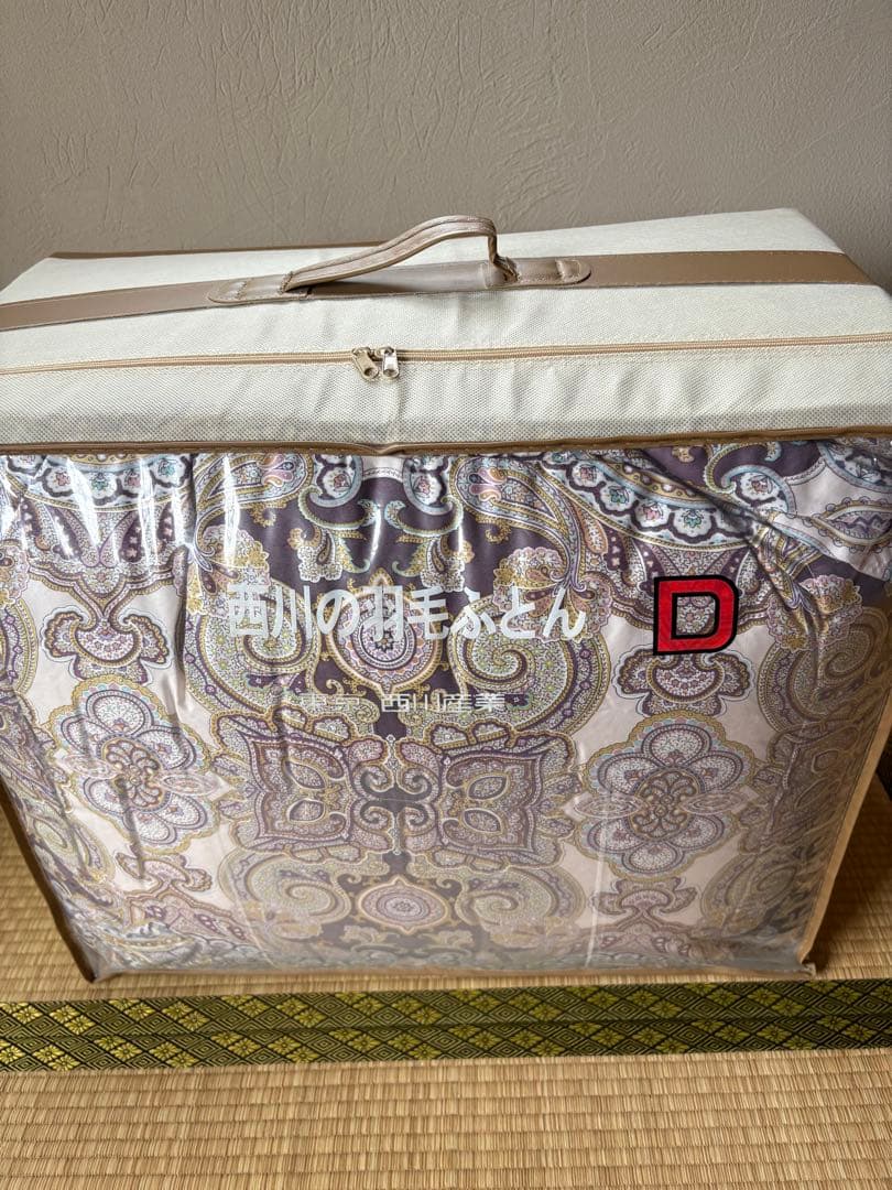 西川の高級ダブル羽毛掛け布団　 カバー付き　詰め物1.7kg 側生地はリヨセル