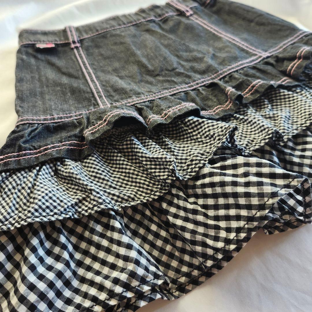 メゾピアノ レトロ ベリエ デニム チェックフリルスカート 130 Y2K 希少
