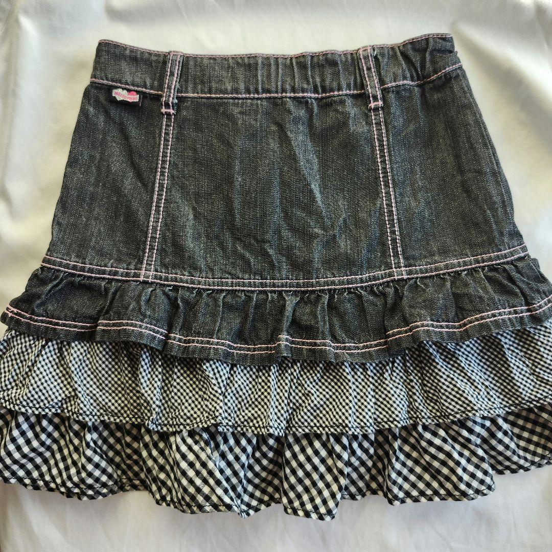 メゾピアノ レトロ ベリエ デニム チェックフリルスカート 130 Y2K 希少