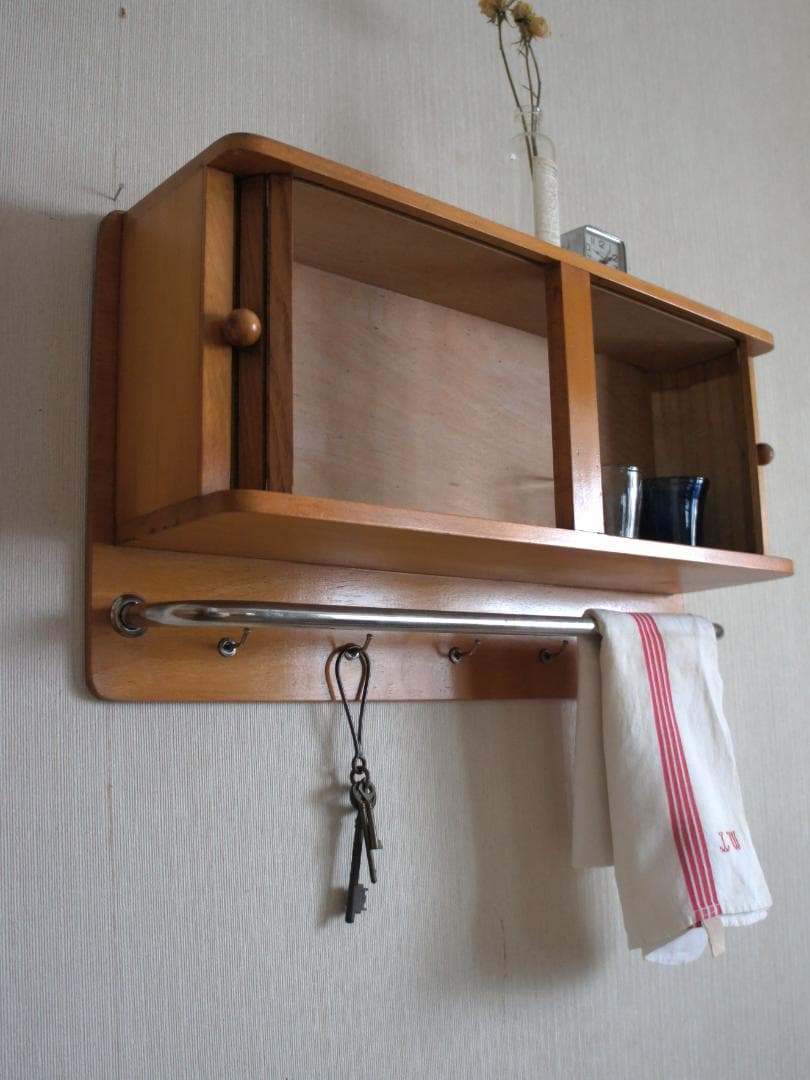 ウォールキャビネット　蛇腹扉　飾り棚　ブロカント　フランス　アンティーク