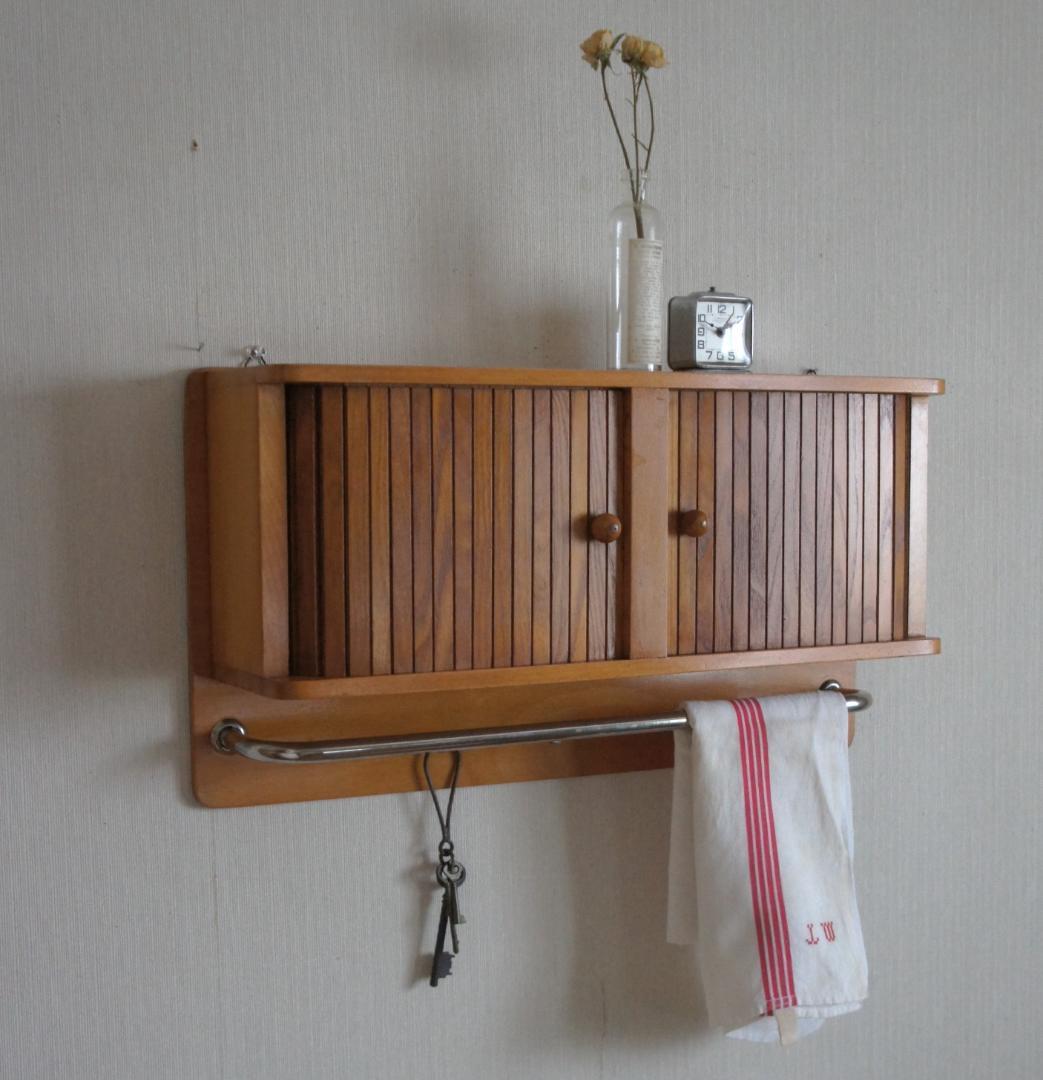 ウォールキャビネット　蛇腹扉　飾り棚　ブロカント　フランス　アンティーク