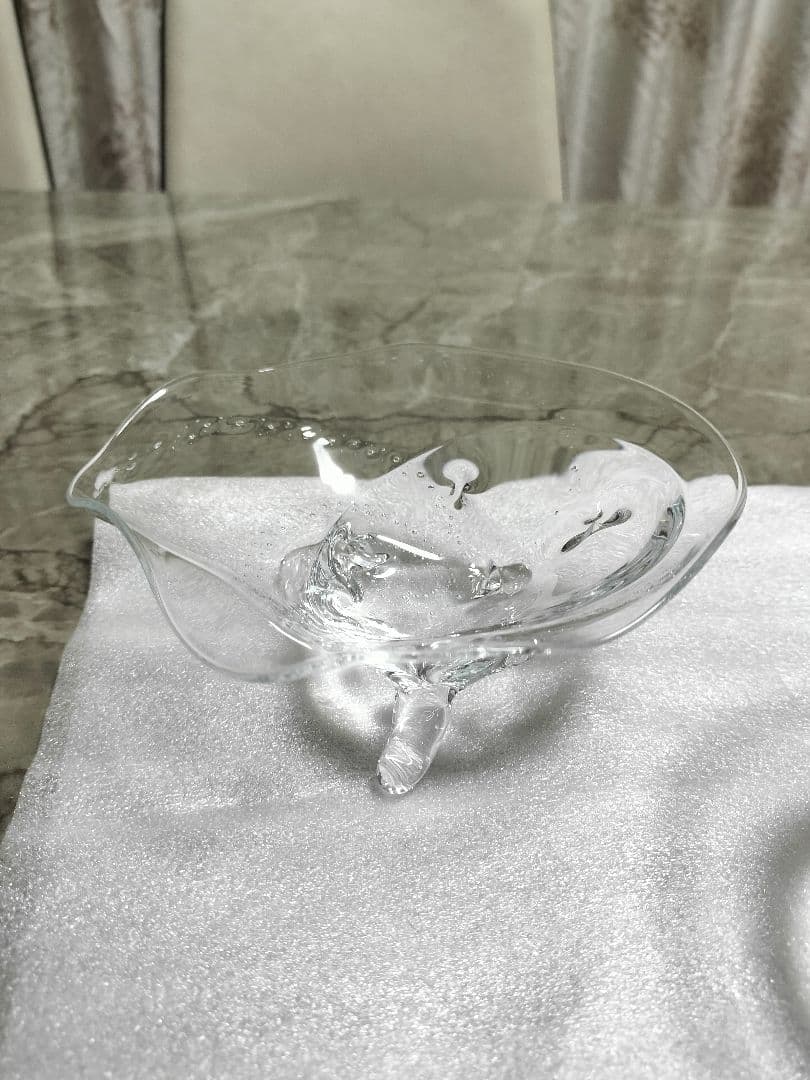 【未使用】杉江 智 クリアガラス製器 ３点セット 水色の気泡