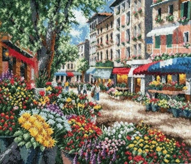 新品　ハンドメイド　クロスステッチ　完成品　大判　14ct　【バリの花市】