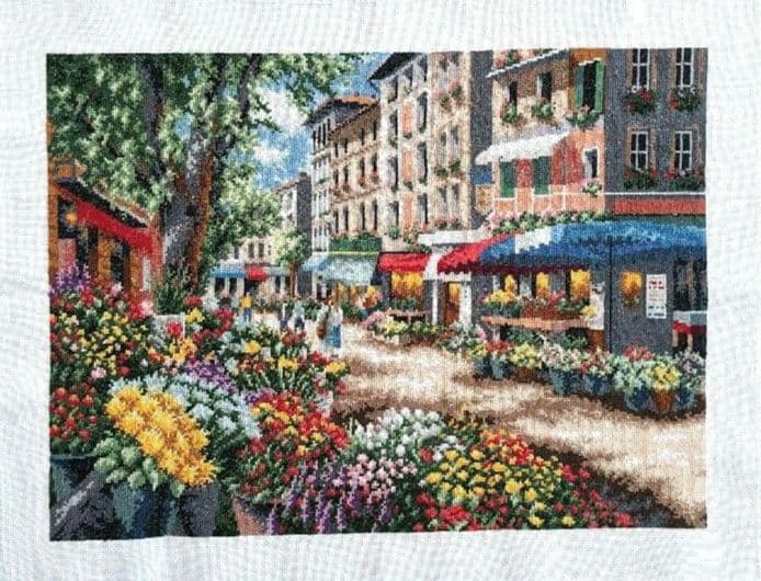 新品　ハンドメイド　クロスステッチ　完成品　大判　14ct　【バリの花市】