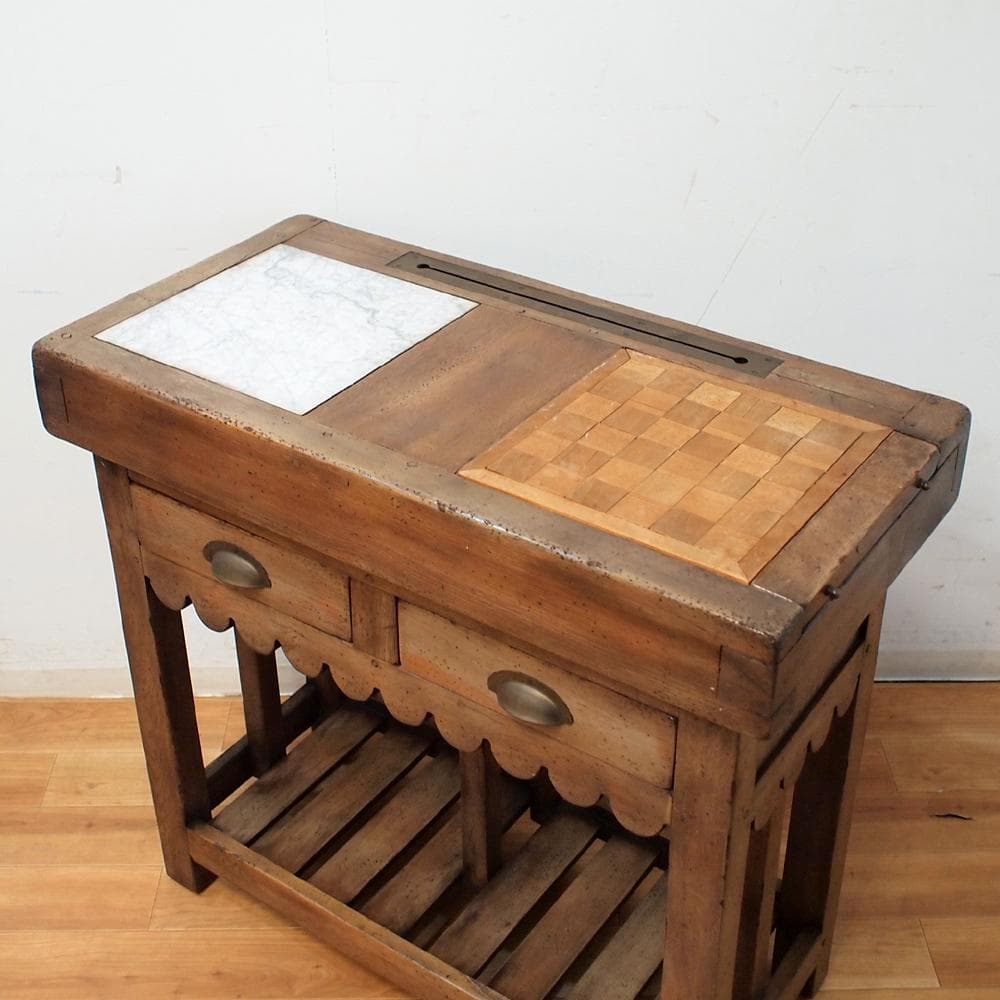 アンティーク キッチンカウンター 調理台 引き出し コンソールテーブル