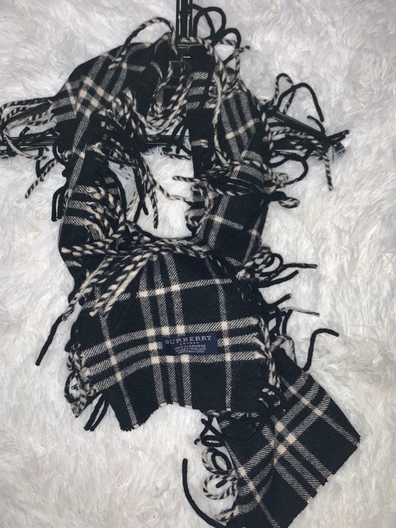 希少！BURBERRY チェック柄マフラー　 両フリンジ　カシミア100%