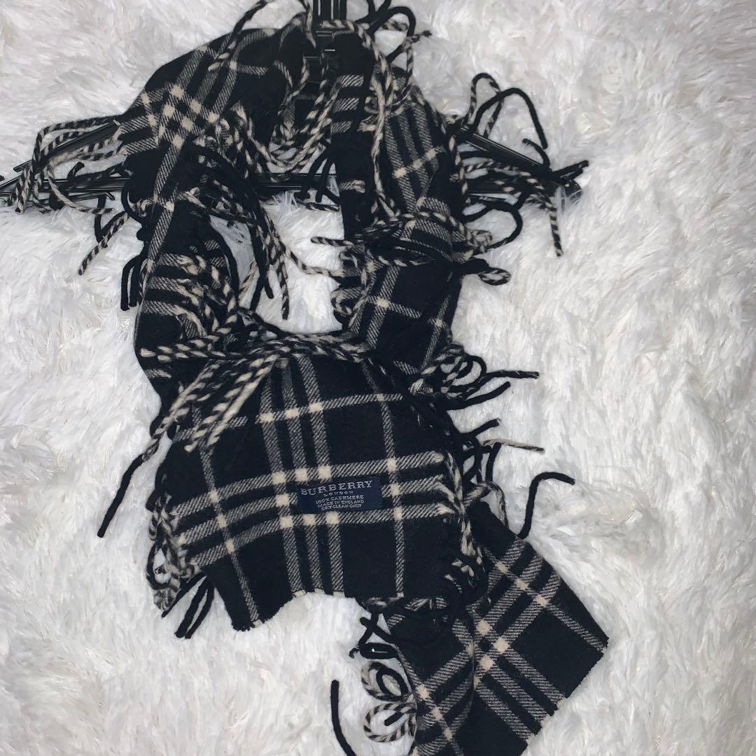 希少！BURBERRY チェック柄マフラー　 両フリンジ　カシミア100%