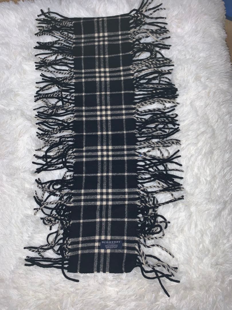 希少！BURBERRY チェック柄マフラー　 両フリンジ　カシミア100%