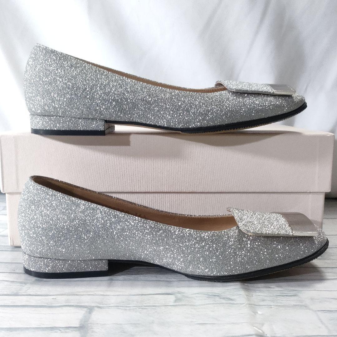 箱保存袋付き美品✨セルジオロッシ　グリッターフラットパンプス　シルバー　36.5