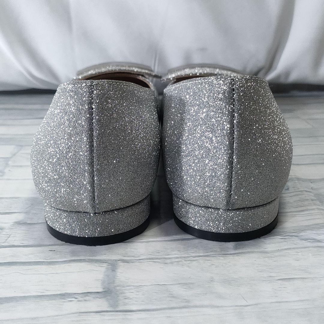 箱保存袋付き美品✨セルジオロッシ　グリッターフラットパンプス　シルバー　36.5