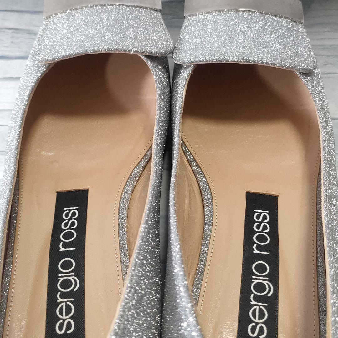 箱保存袋付き美品✨セルジオロッシ　グリッターフラットパンプス　シルバー　36.5