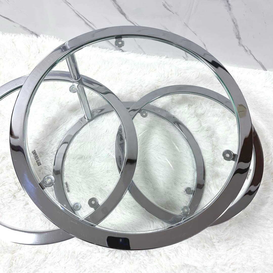 北欧 レトロ ミッドセンチュリー 4段 サイドテーブル ラウンド ガラス天板