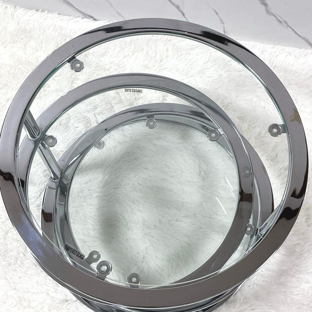 北欧 レトロ ミッドセンチュリー 4段 サイドテーブル ラウンド ガラス天板