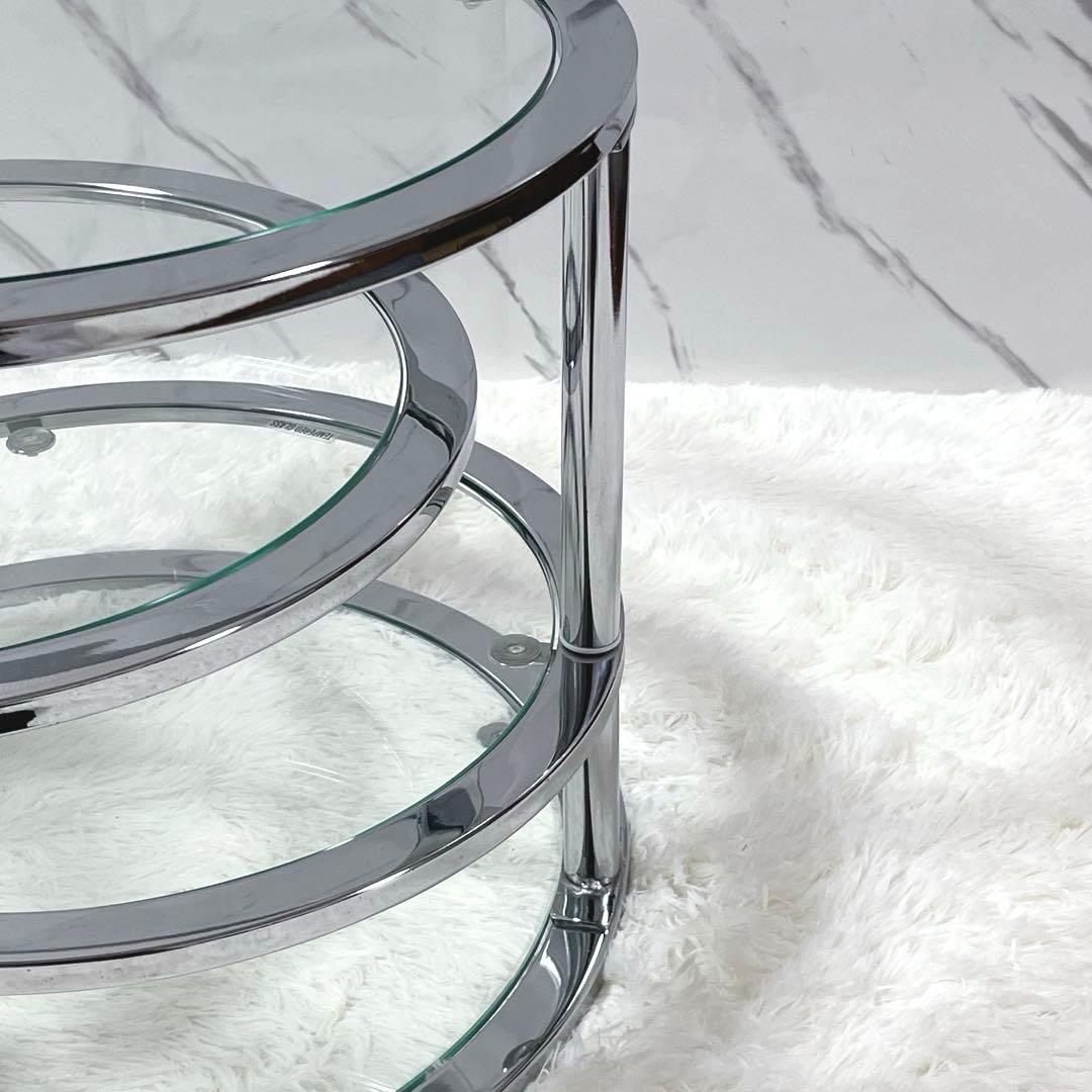 北欧 レトロ ミッドセンチュリー 4段 サイドテーブル ラウンド ガラス天板